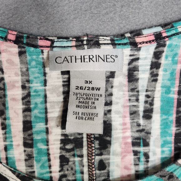 Catherines Top Womens 3X Geometric Stripes Layered Colorful 3/4 Sleeve - Picture 5 of 8